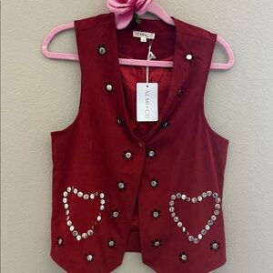 AEMI+CO Women's Embellished Red Vest